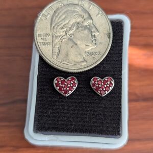 925 Sterling Silver Red Heart Stud Earrings